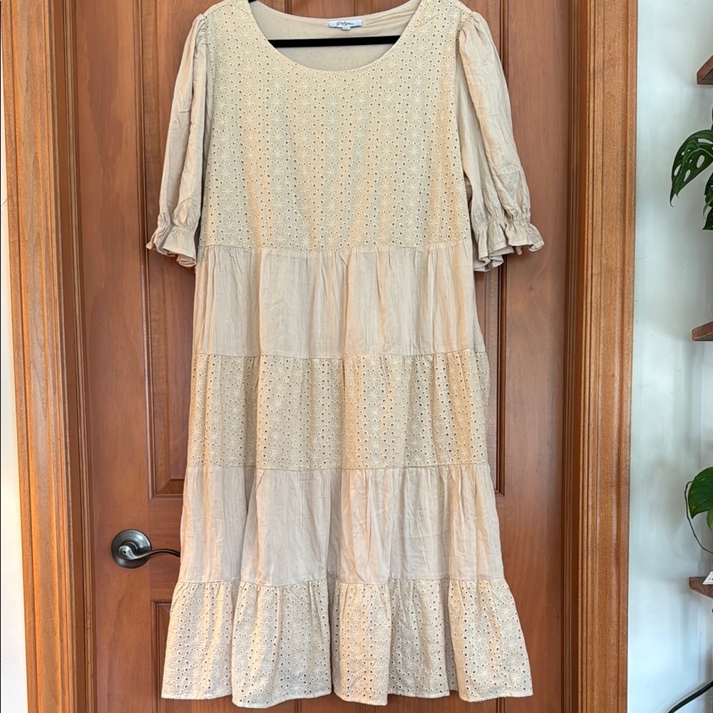 Polagram Beige Eyelet Midi Dress